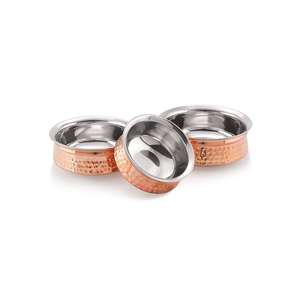 100% Pure <b>Copper</b> Heavy Gauge Hand Hammered India <b>Copper</b> Hyderabadi Handi Bowl Set of 3 - Product Image 2