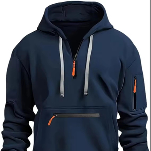 Men's <b>Tactical</b> Sweatshirt Solid Quarter Zip Pullover Hoodie Pockets Workout Running Active Made Fleece Fabric Sports industry - Product Image 1