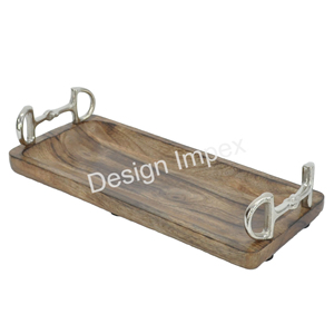 Petit déjeuner plateau de service en bois écologique grand affichage plateaux rectangulaires plateau en bois à la mode avec poignées de mors de cheval en équestre - Product Image 3