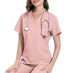 Ensemble de gommages tissés pour femmes haut de poche à col en V et pantalon de survêtement à cordon extensible uniforme d'allaitement - Product Image 4