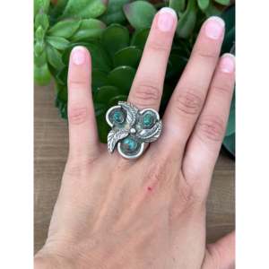 Bague tendance en argent sterling avec turquoise Navajo, taille 6.5, plaqué or rose, sertissage clos, incrustation en acier inoxydable, idée cadeau élégante - Product Image 2