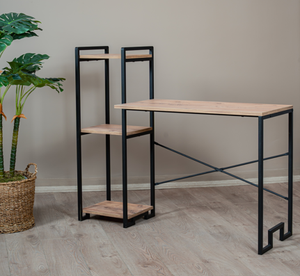 Bureau d'ordinateur moderne industriel avec étagère, surface en bois, structure métallique, table de travail pour bureau à domicile, bureau d'étude, poste de travail, bureau d'écriture - Product Image 6