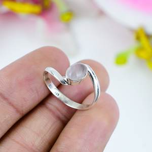 Haute qualité naturel Rose Quartz pierres précieuses bijoux faits à la main bague vente chaude 925 solide en argent Sterling plaqué bijoux fins bague - Product Image 3