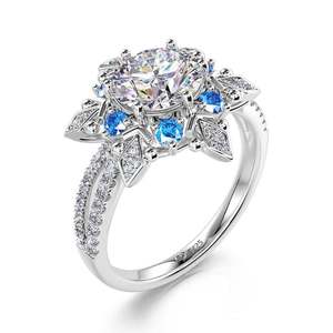 Jeulia Vintage Sterling Silver Snowflake <b>Ring</b> with Round Cut <b>Split</b> Shank - Product Image 2