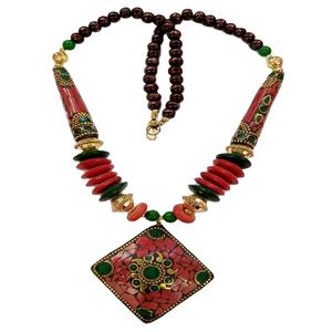 สร้อยคอระย้าลูกปัดเรซินงานโมเสกโบฮีเมียนสีแดงสำหรับผู้หญิงสร้อยคอสไตล์ศาสนาสำหรับให้เป็นของขวัญ - Product Image 1