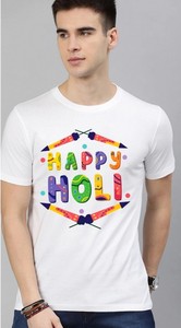 T-shirt décontracté pour homme pour le festival Holi, écologique, 100% polyester, respirant, anti-froissement, séchage rapide, logo frontal uni - Product Image 4