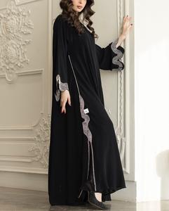 Abaya de Seda de Primera Calidad Inspirada en Dubái, Manga Larga, Antiarrugas, con Adornos de Cristal, Hecha a Mano, Tradicional Musulmana - Product Image 1