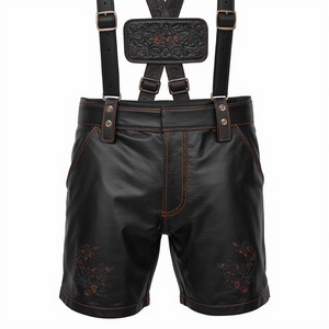 Pantalones Cortos Bávaros de Cuero Genuino Negro Personalizados, Pantalones Cortos Tradicionales Bordados para el Oktoberfest, Fabricante OEM - Product Image 2