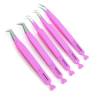 Kounain แหนบต่อขนตาสแตนเลส90องศา0.03มม. นาโนไฟเบอร์เคล็ดลับการแยกการออกแบบหัวใจสีชมพูความงามของคิ้ว - Product Image 6