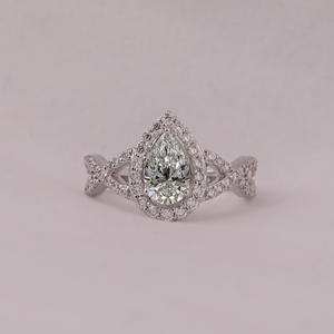 Pear Lab Grown Diamond Cluster Setting Engagement Ring With Round Cut Side Conflict Free Diamond Ring in 14KT <b>Solid</b> Gold - Product Image 2