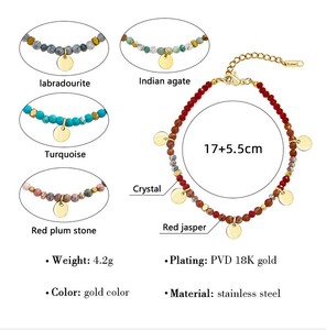 Jour de perles faites à la main français Bracelet en <span class=keywords><strong>pierre</strong></span> naturelle disque bijoux de mode acier inoxydable plaqué or 18K - Product Image 5