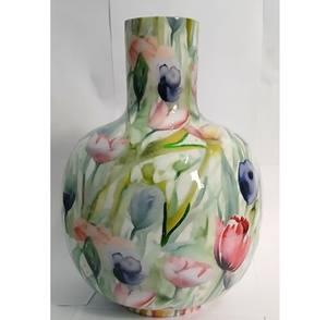 Florero redondo con diseño de jungla verde de hierro, Metal envejecido, estilo moderno de alta calidad, decoración del hogar hecha a mano en la India - Product Image 1