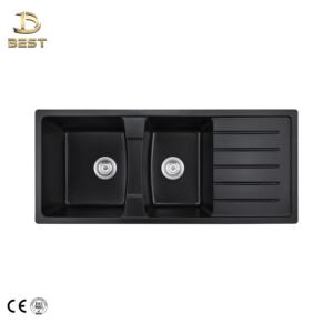 MEILLEUR évier de salle de bain de luxe moderne chaud Double cuvette Undermount Quartz marbre 10mm épaisseur garantie de 5 ans et plus finition brossée faite - Product Image 4