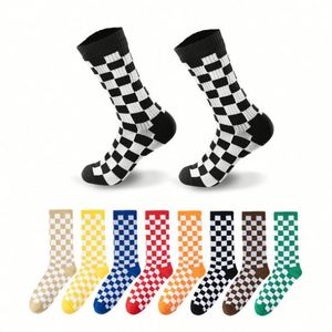Wholesale Cotton Socks Chessboard Checkered Medium Tube Socks Trendy Sports Cycling Socks - Product Image 1