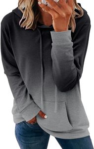 Vente en gros dégradé de couleur à manches longues sweats à capuche avec cordon de serrage femmes printemps automne dames tuniques courte longueur tricoté imprimé - Product Image 5