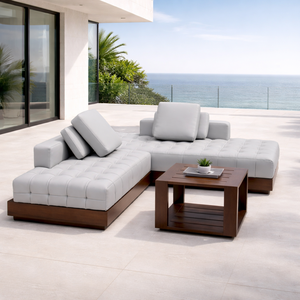 Sofá de Jardín de Teca para Exteriores, Conjunto de Sofás en Forma de <span class=keywords><strong>L</strong></span>, Impermeable, con Estructura de Aluminio, Sofá Seccional para Hotel o <span class=keywords><strong>Resort</strong></span> - Product Image 1