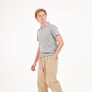 วาฟเฟิลคอวีสีเทาของผู้ชายสำหรับเสื้อยืดโปโลผ้าฝ้าย60% โพลีเอสเตอร์40% กันเปื้อนปักกันยับเฟรนช์เทอร์ฟิตปกติ - Product Image 4