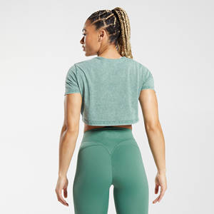 Top corto lavado con ácido personalizado para mujer, cuello redondo, manga corta, antibolitas, bordado GSM personalizado, decoración, camiseta recortada - Product Image 2