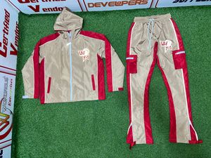 OEM High Street Winter Windbreaker <b>Jacket</b> Set Men's Nylon Custom Reflective Piping Screen Printing Logo Hooded Breathable - Product Image 4