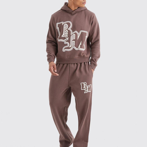 Ensemble de sweat-shirt à capuche marron pour homme, coupe régulière, en polaire, couleur unie, décontracté, pour l'automne, avec poche - Product Image 2