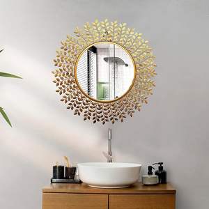 Modern Diamond Golden Leaf Handmade Metal <b>Decorative</b> <b>Wall</b> <b>Mirror</b> for Home Living Room Wedding - Product Image 1