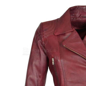 Chaqueta de cuero genuino de diseño personalizado de color sólido para mujer, ropa de calle, chaqueta de cuero para mujer - Product Image 5