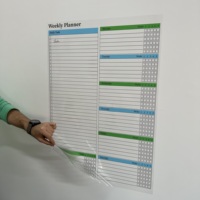 Planificateur hebdomadaire en aluminium PET modèle 2024, effaçable à sec, électrostatique, pliable, installation Post-It, réutilisable, tableau blanc en verre et bois