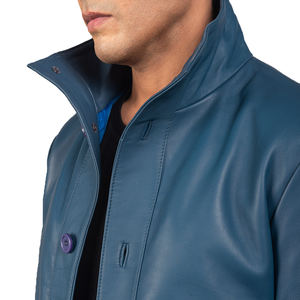 Hiver Nouvelle Arrivée Oem Logo Personnalisé Veste en Cuir Bleu pour Hommes High Street Motorcycle Style Turn Down Collar Zipper Veste en Cuir - Product Image 6