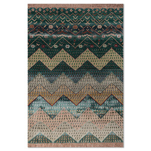 Tapis Manchaha vert noué à la main en laine et soie de bambou, épaisseur 10 mm, motif chevron abstrait pour sol de maison, couloir rectangulaire - Modèle Les-2791 - Product Image 1