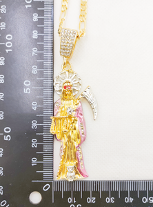 Collar con Amuleto de <span class=keywords><strong>Santa</strong></span> Muerte Chapado en Oro de 18K con Circonitas, Joyería Religiosa Católica, Colgante de Moda para Santería - Product Image 3