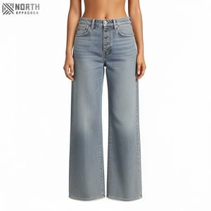 Jeans décontractés bleus droits 2025 100% coton biologique Pantalons pour femmes personnalisés à séchage rapide respirants à motif 3D taille mi-haute - Product Image 2