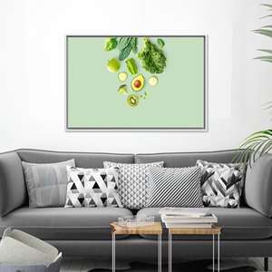 Obra de arte moderna impresa en lienzo con diseño de ensalada verde: decoración elegante y vibrante, lienzo enmarcado en blanco - Product Image 1