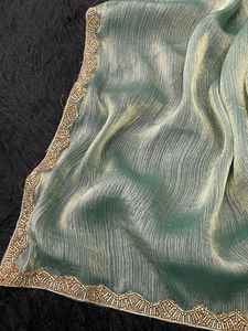 Sari de gasa pura con borde de encaje Moti para mujer, la mejor calidad y sorprendente de colección de moda, Ropa Étnica, Sari, ropa de boda, Sari - Product Image 4