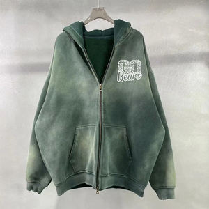 Sun Fade Acid Wash Hoodies Ropa de calle de gran tamaño Manga larga Cremallera Up Sudaderas con capucha lavadas con ácido con diseño serigrafiado - Product Image 4