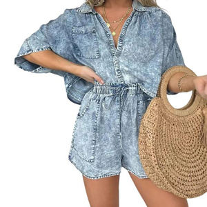 Jeans d'été à taille haute pour femmes Mode serrée à taille haute avec lacets Jeans à jambe droite déchirés Denim Short Hot - Product Image 1