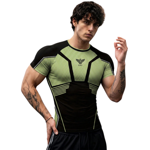 T-shirt de compression athlétique pour homme, manches courtes, coupe ajustée, séchage rapide, respirant, 200g, personnalisable pour équipe, entraînement sportif, course à pied, gym - Product Image 1