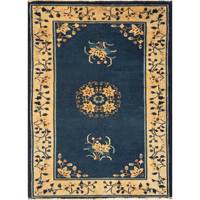 Tapis en laine noué à la main Pechino Blue Paem-1361 à motif floral 3x5 pieds, tapis doux pour salon, couloir, entrée