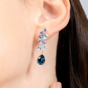 Boucles d'oreilles pendantes en topaze bleue de Londres et tanzanite, pierres précieuses bleu profond pour femme, argent sterling 925, pierre de naissance de décembre, Twilight - Product Image 1