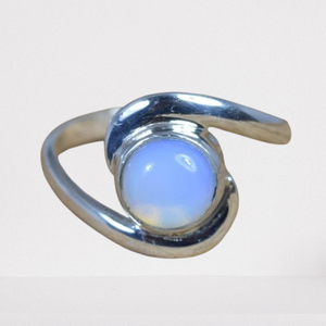 Opalite laiteuse 925 bijoux en argent Sterling pierres précieuses élégant Simple anneau forme ronde anneau octobre mois pierre de naissance cadeau pour elle - Product Image 1