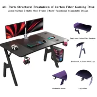 Escritorio para Juegos en Forma de A de Fibra de Carbono OEM, Estación de Trabajo Ergonómica para Computadora, Mesa para el Hogar con Portavasos, Gancho para Auriculares, Estructura de Acero Estable