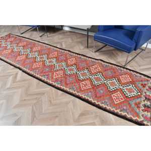Vintage Rug, <b>Runner</b> 2.9x12.2 ft Turkish Rug, <b>Red</b> Ombr Wool Rug - Product Image 5