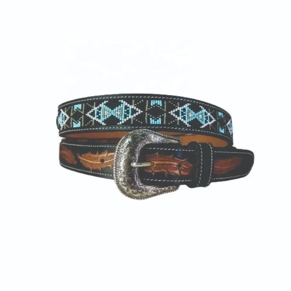 Export Quality Western Beaded Full-Grain Leather Beaded Belt For mens at best price