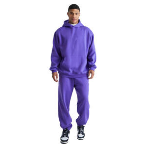 Último 2024 llegada hombres y mujeres azul de gran tamaño 100% conjunto de chándal de algodón para la venta hombres pulóver Sudadera con capucha y pantalón conjunto - Product Image 1