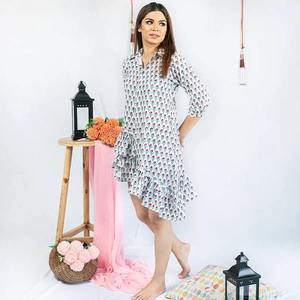 Vestido de fiesta con estilo para mujer de algodón con bloque de mano indio, Vestido corto personalizado para novia, boda, regalo de luna de miel, vestido de verano - Product Image 1