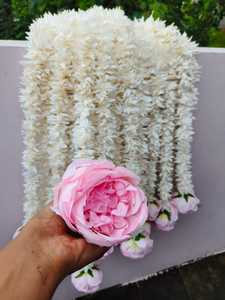 พวงมาลัยดอกมะลิประดิษฐ์พร้อมดอกโบตั๋นสีชมพูขนาดใหญ่สำหรับตกแต่งบ้านฉากหลังงานแต่งงานแบบอินเดียตกแต่งงานปาร์ตี้ของขวัญ - Product Image 6