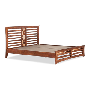 Lit double queen king size en bois de teck massif avec rangement pour meubles de maison, design moderne japonais et contraste en Y - Product Image 1