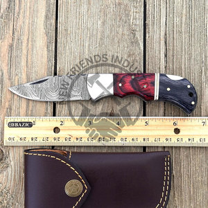 Cuchillo de combate de acero de Damasco plegable hecho a mano para hombre, cuchillo de bolsillo con mango de madera, bloqueo trasero para caza, Camping, senderismo, ODM personalizado - Product Image 4