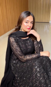 Ensemble de robe longue Anarkali noire en sequins brodés Unity Luxure avec dupatta, élégant pour les soirées et les occasions spéciales - Product Image 3