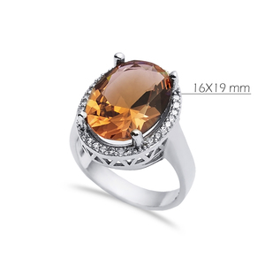 Élégant Ovale Sultanite Solitaire Cluster Anneau CZ Halo Accent Plaqué Rhodium Finition Turque En Gros 925 Bijoux En Argent Sterling - Product Image 2