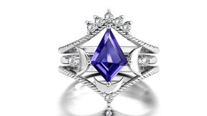 Lune de ma vie Unique Art Déco Tanzanite Bague de fiançailles Ensemble Alliance en argent sterling 925 Style classique pour les fêtes - Product Image 2